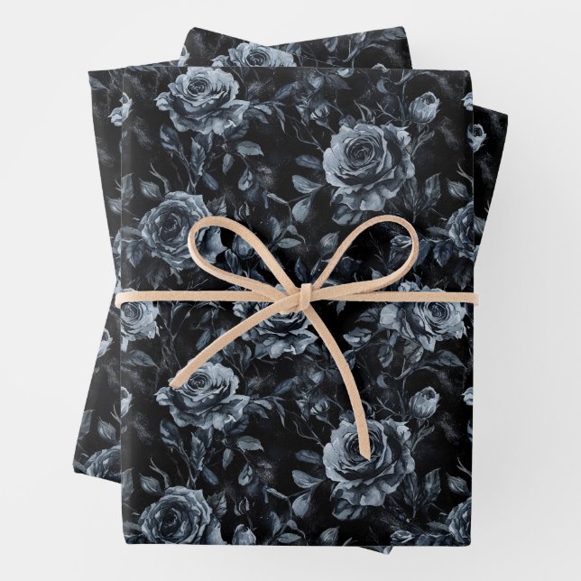 Feuille De Papier Cadeau Cimetière bleu Rose gothique occulte (En situation)