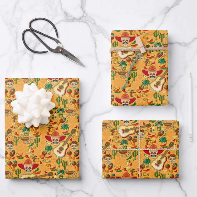 Feuille De Papier Cadeau Cinco de Mayo Sombrero thème mexicain (Recto)
