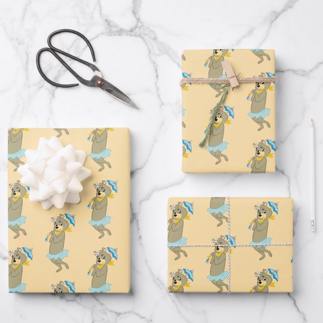 Feuille De Papier Cadeau Cindy Bear tenant le parasol (Recto)