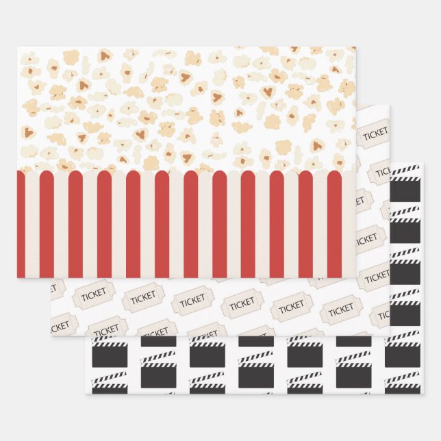 Feuille De Papier Cadeau Cinéma Popcorn Retro (Lot)