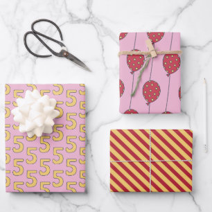 Feuille De Papier Cadeau Cinq ! Ballons mignons Enfants 5e anniversaire