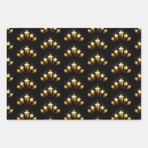 Feuille De Papier Cadeau Cinq étoiles d'or en noir
