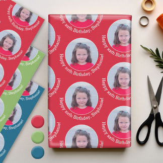 Feuille De Papier Cadeau Circle photo avec voeux d'anniversaire Rouge bleu