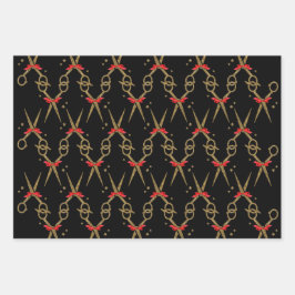 Feuille De Papier Cadeau Ciseaux de parties scintillant d'or - Coiffeur