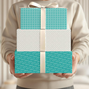 Feuille De Papier Cadeau Citation de Motif arabe Eid Moubarak Cute Turquois