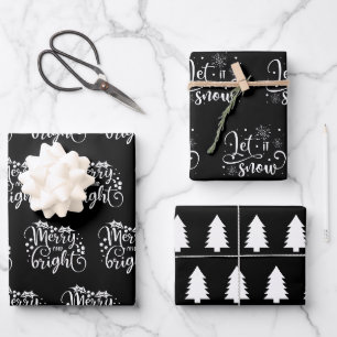 Feuille De Papier Cadeau Citations de Noël en noir et blanc moderne Cadeau 