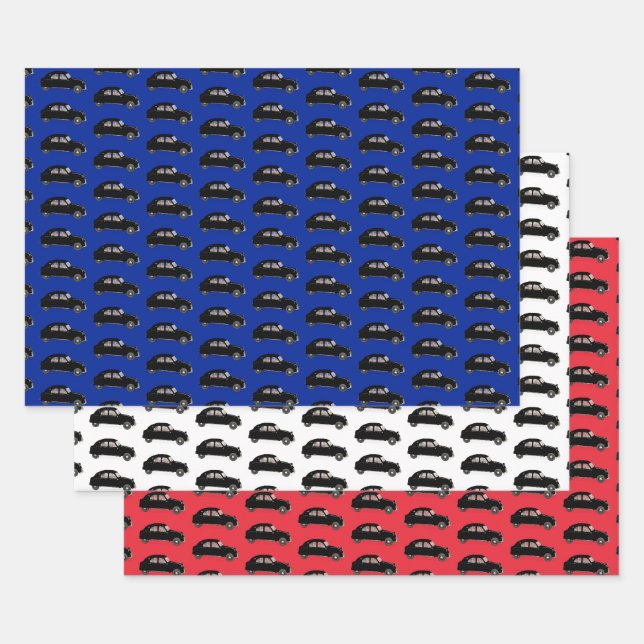 Feuille De Papier Cadeau Citroen 2 CV Bleu Blanc Rouge (Lot)