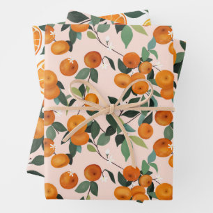 Feuille De Papier Cadeau Citron et Motif d'agrumes orange