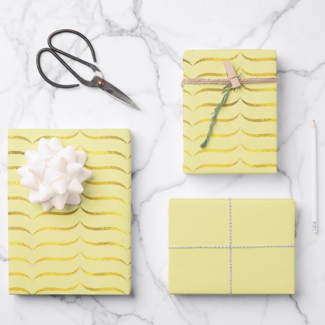 Feuille De Papier Cadeau Citron jaune et or (Recto)