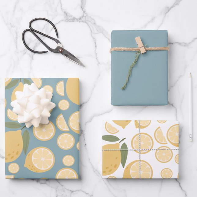 Feuille De Papier Cadeau Citron jaune Motif (Recto)