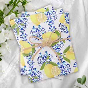 Feuille De Papier Cadeau Citron Motif Aimer Blanc