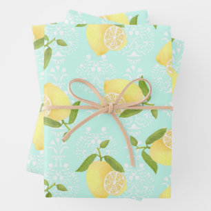 Feuille De Papier Cadeau Citron Motif Aimer bleu