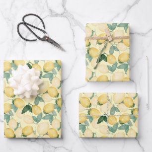 Feuille De Papier Cadeau Citrons élégants sur jaune