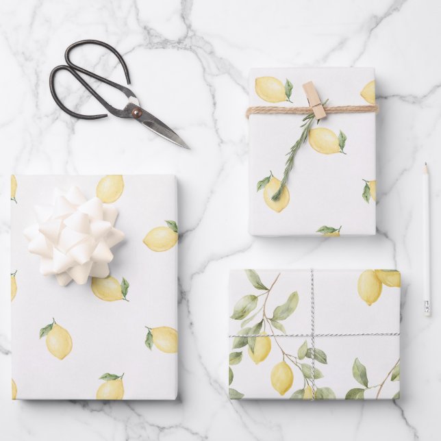 Feuille De Papier Cadeau Citrons Jaunes Fête de Mariage (Recto)