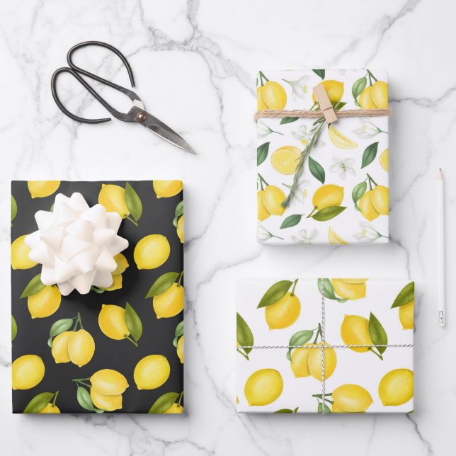 Feuille De Papier Cadeau Citrons jaunes sur la vigne (Recto)