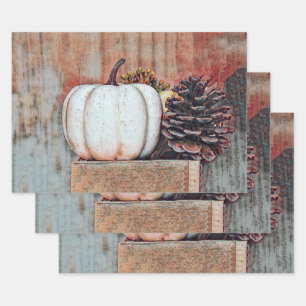 Feuille De Papier Cadeau Citrouille Blanc Automne Rustique Pays Ferme