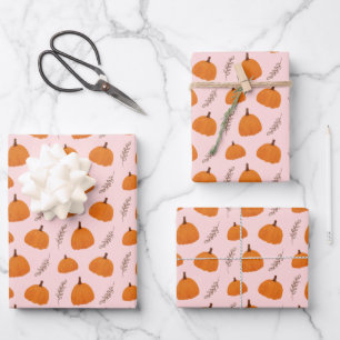 Feuille De Papier Cadeau Citrouille d'automne Motif rose