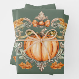 Feuille De Papier Cadeau Citrouille élégante d'automne
