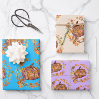 Feuille De Papier Cadeau Citrouille floral - Élégance automnale