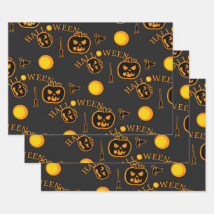 Feuille De Papier Cadeau Citrouille Motif d'Halloween Vintage rétro
