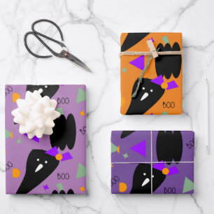 Feuille De Papier Cadeau Citrouille orange violette fantôme d'Halloween