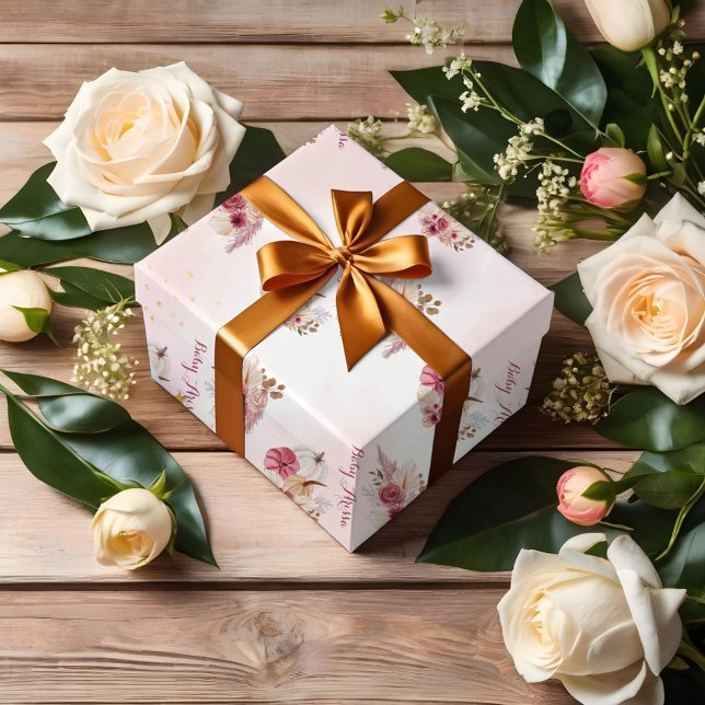 Feuille De Papier Cadeau Citrouille rose automne Pampas Baby shower fille e (Créateur téléchargé)