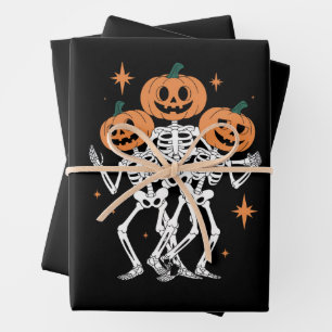 Feuille De Papier Cadeau Citrouille Skeleton Halloween Citrouille saison Éf