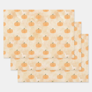 Feuille De Papier Cadeau Citrouilles aquarelle sur Orange