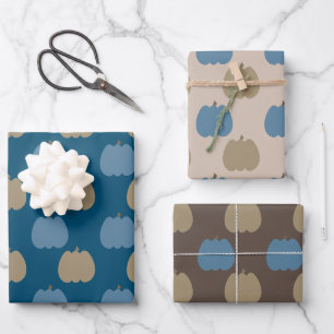 Feuille De Papier Cadeau Citrouilles d'automne Bleu Beige Bohème