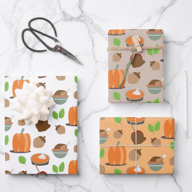 Feuille De Papier Cadeau Citrouilles de nourriture de Thanksgiving d'automn (Recto)