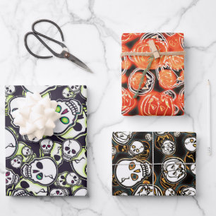 Feuille De Papier Cadeau Citrouilles et crânes