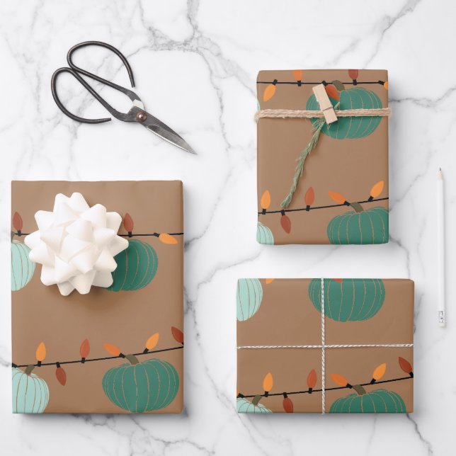Feuille De Papier Cadeau Citrouilles et lumières (Recto)
