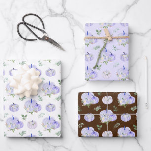 Feuille De Papier Cadeau Citrouilles Fleuris Violettes