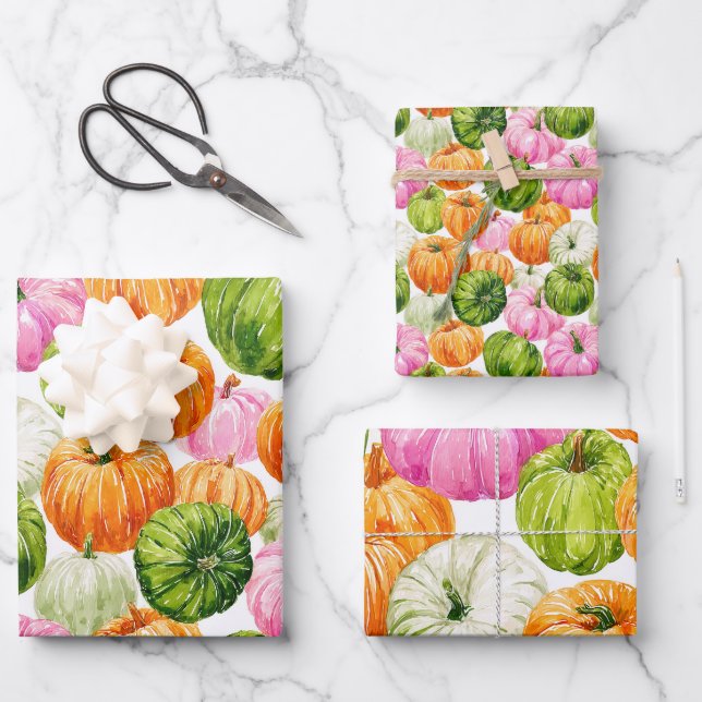 Feuille De Papier Cadeau Citrouilles heureux (Recto)
