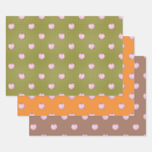 Feuille De Papier Cadeau Citrouilles roses sur Mocha Green et Orange