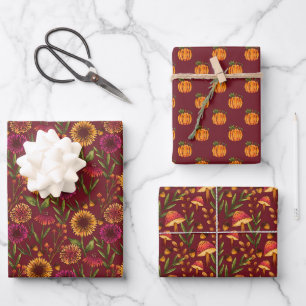 Feuille De Papier Cadeau Citrouilles, tournesols et champignons en Bourgogn