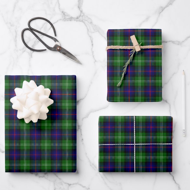 Feuille De Papier Cadeau Clan écossais bleu et vert Sutherland Tartan Cas (Recto)