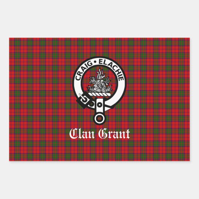 Feuille De Papier Cadeau Clan Grant Crest Badge et Tartan (Devant)