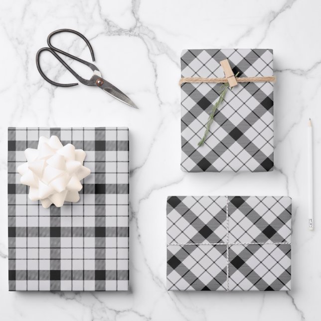 Feuille De Papier Cadeau Clan MacFarlane Tartan noir et blanc (Recto)