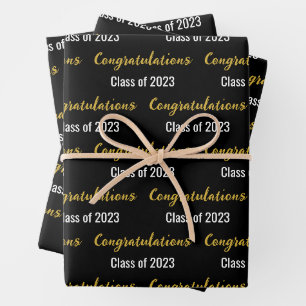 Feuille De Papier Cadeau Classe de félicitations de 2023 Black White and Go
