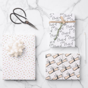 Feuille De Papier Cadeau Classe de finissants Rose et Or