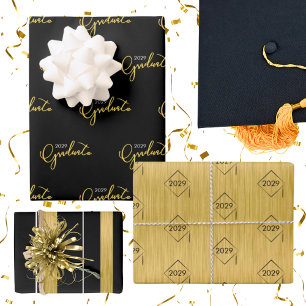 Feuille De Papier Cadeau Classe d'études supérieures de Black Gold Motif él