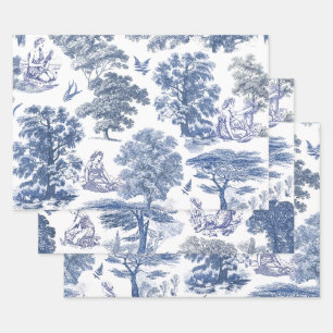 Feuille De Papier Cadeau Classé élégant Bleu Country Toile