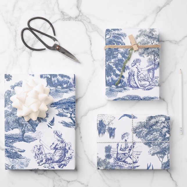 Feuille De Papier Cadeau Classé élégant Rustic Blue Country Toile (Recto)