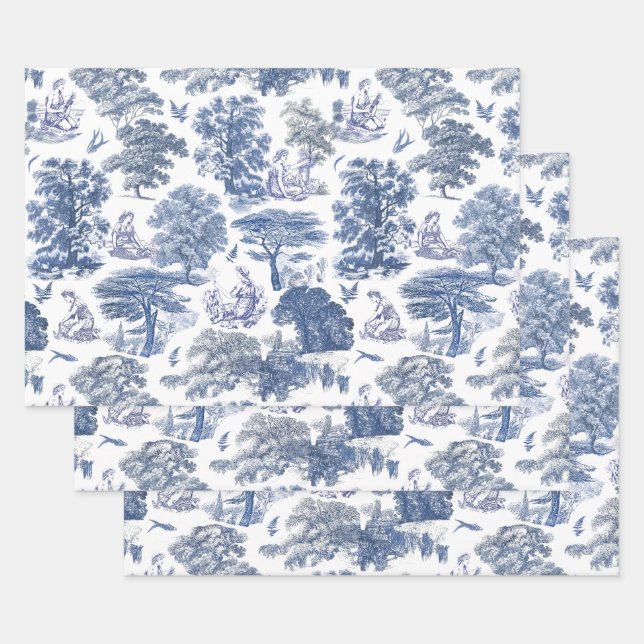 Feuille De Papier Cadeau Classé élégant Rustic Blue Country Toile (Lot)