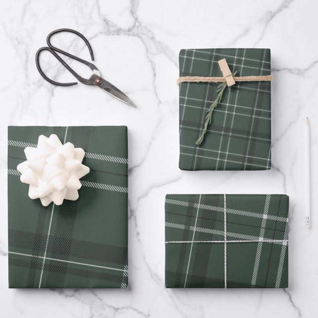 Feuille De Papier Cadeau Classic bold vacances chasseur plaid vert (Recto)