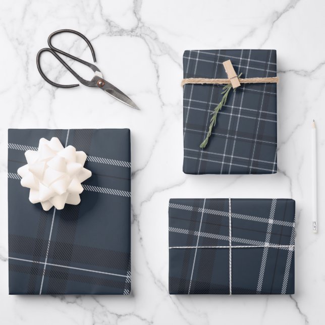 Feuille De Papier Cadeau Classic bold vacances plaid marine bleu (Recto)