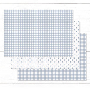 Feuille De Papier Cadeau Classic Dusty Blue En vichy Pois Motif Mix