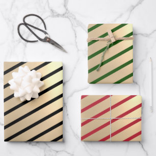 Feuille De Papier Cadeau Classic Elegant Christmas Gold Stripe 