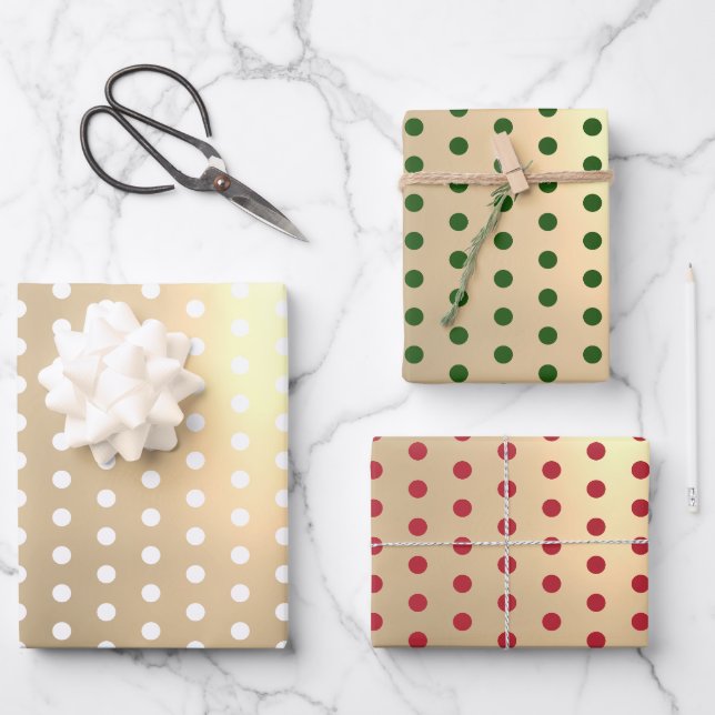 Feuille De Papier Cadeau Classic Élégant Pois d'or Noël (Recto)